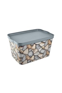 Tuffex tároló doboz tetővel mintás 24l TP601 ÚJ kavics